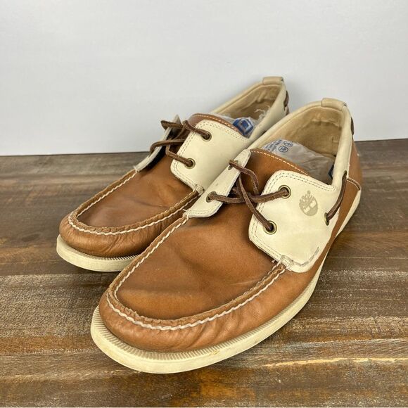 Timberland Handsewn Brown & White Leather Loafers Shoes- Size 11 main image 5